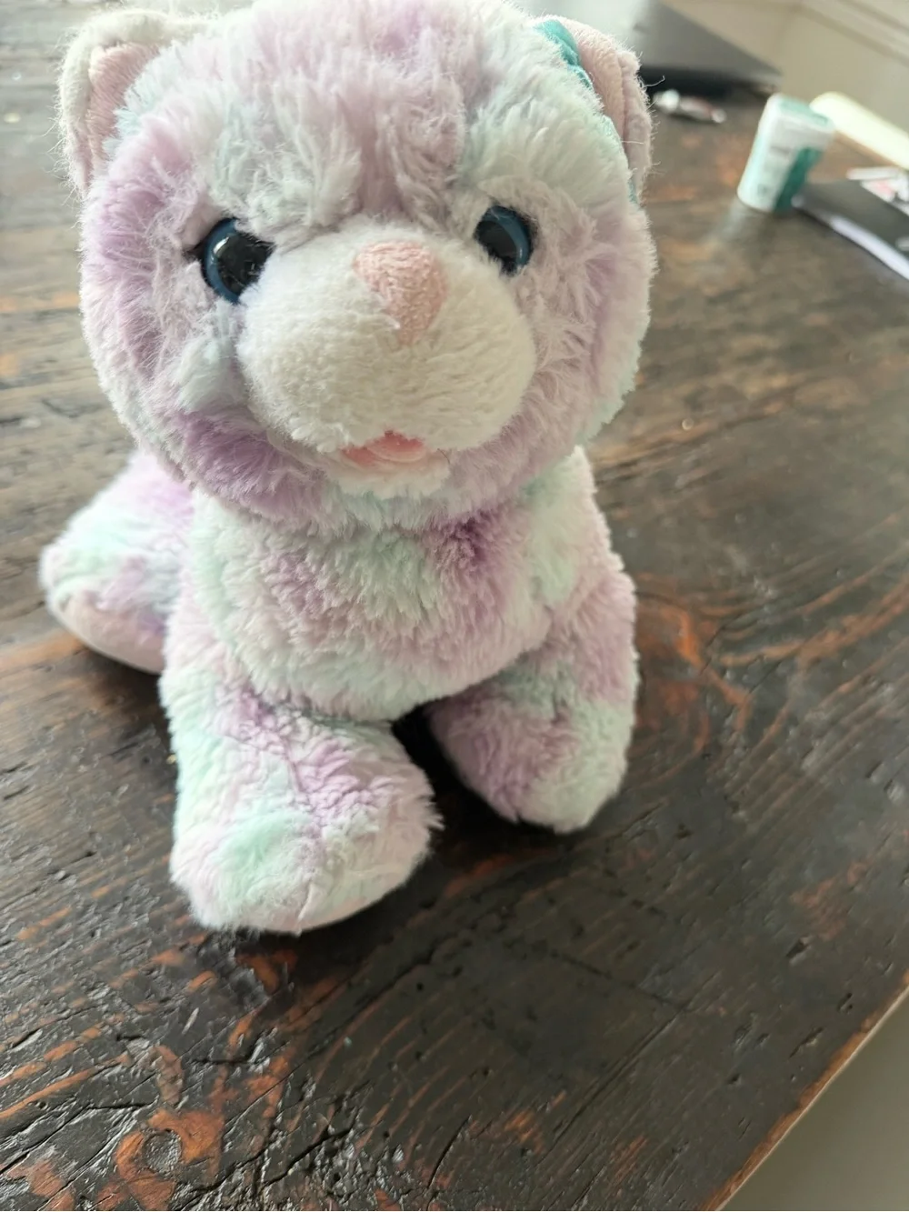 American Girl Pastel Plush Kitten with Teal Bow - Mint, Lilac, Pink